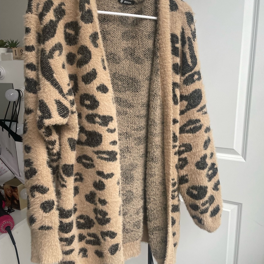 Leopard Print Open-Front Sweater